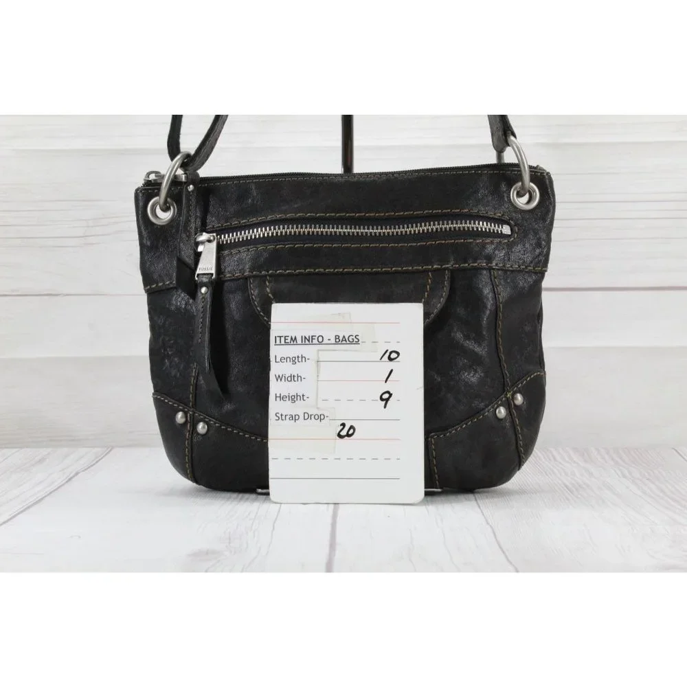 Fossil Black Leather Zip Top Crossbody Purse Shoulder Bag - Picture 9 of 9